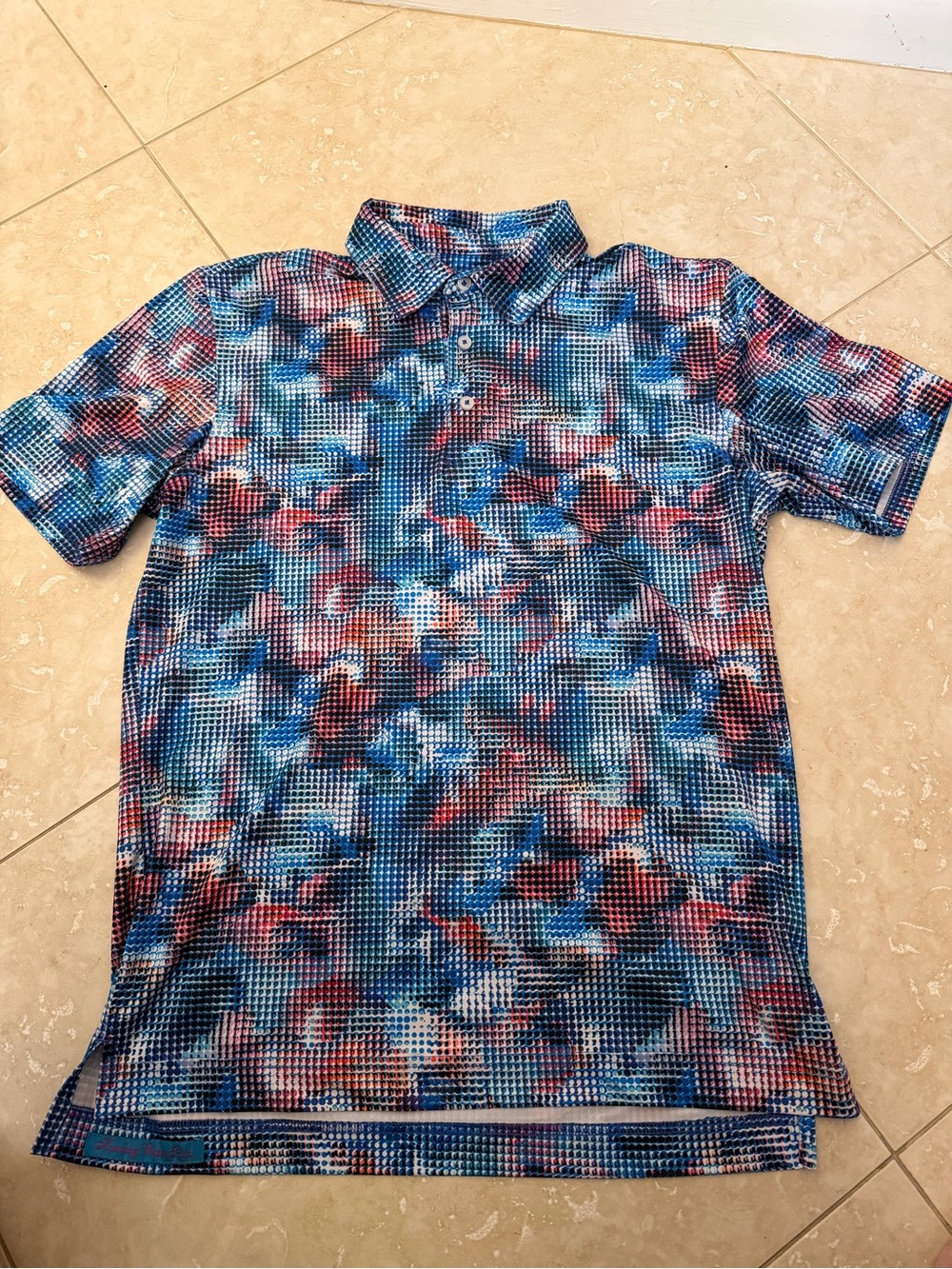 Robert Graham Storm Watch Blue Multi-Color Stretch Printed Polo